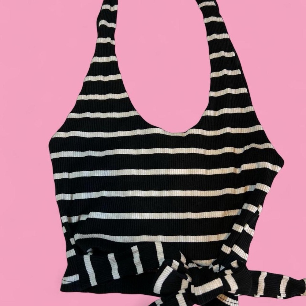 Elegant Black and White Striped Crop Top